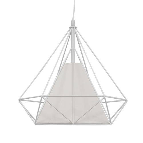 GloboStar® KAIRI 01619 Μοντέρνο Κρεμαστό Φωτιστικό Πλέγμα Μονόφωτο 1 x E27 IP20 Λευκό Μέταλλο με Λευκό Ύφασμα - Μ38 x Π38 x Υ39cm