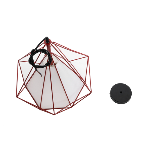 GloboStar® KAIRI 01620 Μοντέρνο Κρεμαστό Φωτιστικό Πλέγμα Μονόφωτο 1 x E27 IP20 Κόκκινο Μέταλλο με Λευκό Ύφασμα - Μ38 x Π38 x Y38cm