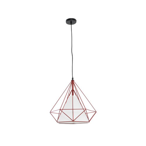GloboStar® KAIRI 01620 Μοντέρνο Κρεμαστό Φωτιστικό Πλέγμα Μονόφωτο 1 x E27 IP20 Κόκκινο Μέταλλο με Λευκό Ύφασμα - Μ38 x Π38 x Y38cm