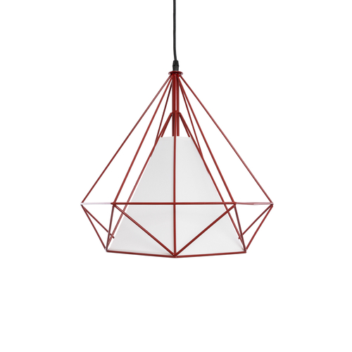 GloboStar® KAIRI 01620 Μοντέρνο Κρεμαστό Φωτιστικό Πλέγμα Μονόφωτο 1 x E27 IP20 Κόκκινο Μέταλλο με Λευκό Ύφασμα - Μ38 x Π38 x Y38cm