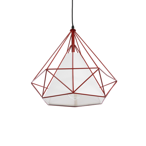 GloboStar® KAIRI 01620 Μοντέρνο Κρεμαστό Φωτιστικό Πλέγμα Μονόφωτο 1 x E27 IP20 Κόκκινο Μέταλλο με Λευκό Ύφασμα - Μ38 x Π38 x Y38cm