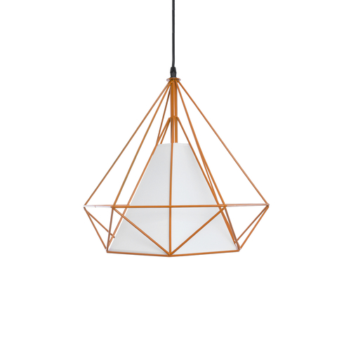 GloboStar® KAIRI 01621 Μοντέρνο Κρεμαστό Φωτιστικό Πλέγμα Μονόφωτο 1 x E27 IP20 Πορτοκαλί Μέταλλο με Λευκό Ύφασμα - Μ38 x Π38 x Y38cm