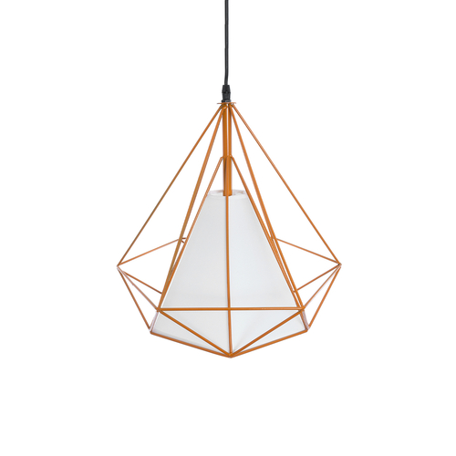 GloboStar® KAIRI 01621 Μοντέρνο Κρεμαστό Φωτιστικό Πλέγμα Μονόφωτο 1 x E27 IP20 Πορτοκαλί Μέταλλο με Λευκό Ύφασμα - Μ38 x Π38 x Y38cm
