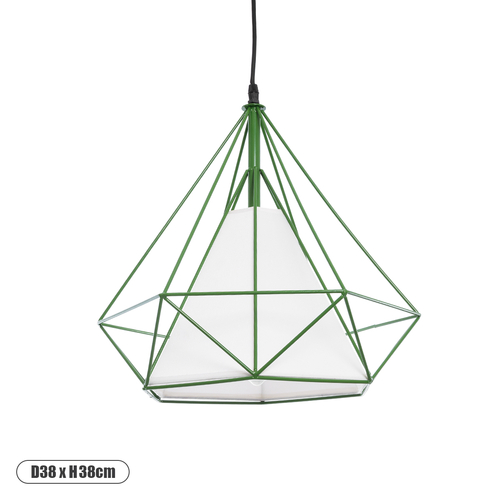 GloboStar® KAIRI 01622 Μοντέρνο Κρεμαστό Φωτιστικό Πλέγμα Μονόφωτο 1 x E27 IP20 Πράσινο Μέταλλο με Λευκό Ύφασμα - Μ38 x Π38 x Y38cm