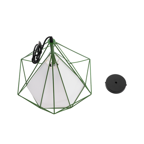 GloboStar® KAIRI 01622 Μοντέρνο Κρεμαστό Φωτιστικό Πλέγμα Μονόφωτο 1 x E27 IP20 Πράσινο Μέταλλο με Λευκό Ύφασμα - Μ38 x Π38 x Y38cm