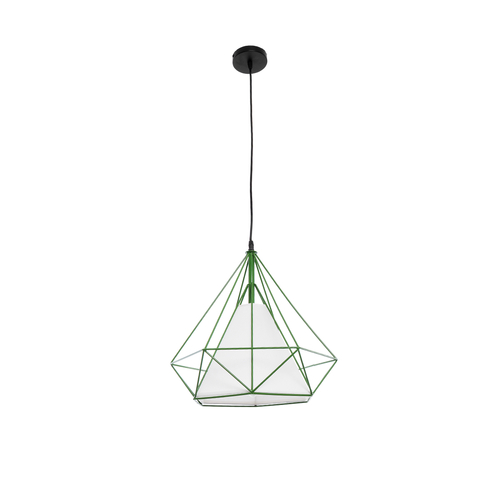 GloboStar® KAIRI 01622 Μοντέρνο Κρεμαστό Φωτιστικό Πλέγμα Μονόφωτο 1 x E27 IP20 Πράσινο Μέταλλο με Λευκό Ύφασμα - Μ38 x Π38 x Y38cm