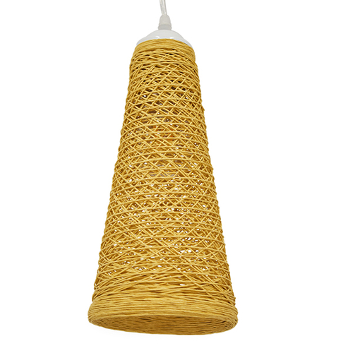 GloboStar® INCASS 01625 Vintage Κρεμαστό Φωτιστικό Καμπάνα Μονόφωτο 1 x E27 IP20 Μπεζ Rattan - Μ15 x Π15 x Y30.5cm