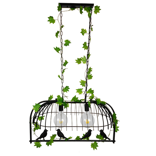 GloboStar® NEST 01643 Vintage Κρεμαστό Φωτιστικό Φιγούρα Δίφωτο 2 x E27 IP20 Μαύρο Μέταλλο με Πράσινο Πλαστικό - Μ73.6 x Π37.5 x Y38cm