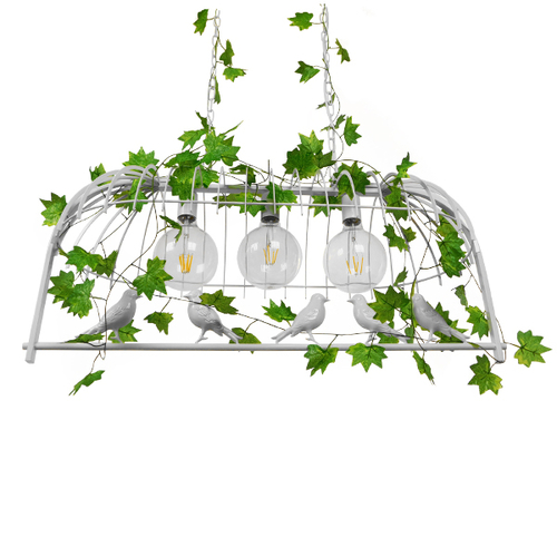 GloboStar® NEST 01647 Vintage Κρεμαστό Φωτιστικό Φιγούρα Τρίφωτο 3 x E27 IP20 Λευκό Μέταλλο με Πράσινο Πλαστικό - Μ85.5 x Π37.5 x Y38cm