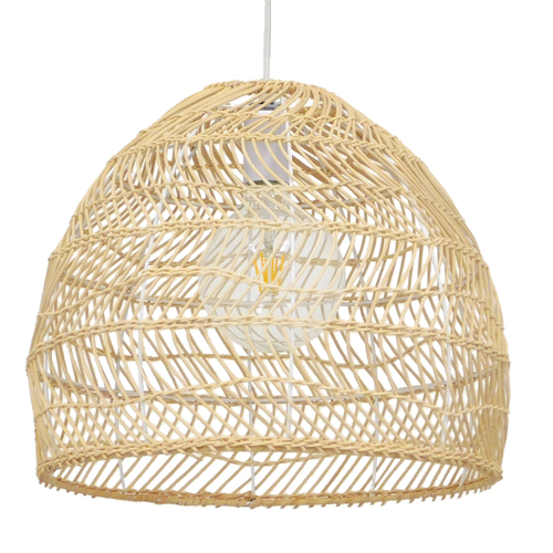 GloboStar® MALIBU 00973 Boho Κρεμαστό Φωτιστικό Πλέγμα Μονόφωτο 1 x E27 IP20 Μπεζ Ξύλο - Μ40 x Π40 x Υ35cm