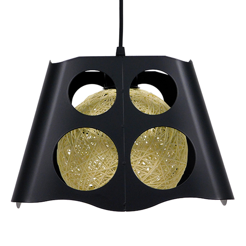 GloboStar® CARTER 00962 Μοντέρνο Κρεμαστό Φωτιστικό Πλέγμα Μονόφωτο 1 x E27 IP20 Μαύρο Μέταλλο με Μπεζ Σχοινί - Μ28 x Π28 x Υ22cm