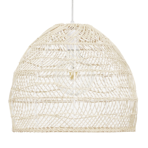 GloboStar® MALIBU 00968 Boho Κρεμαστό Φωτιστικό Πλέγμα Μονόφωτο 1 x E27 IP20 Μπεζ Ξύλο - Μ40 x Π40 x Υ35cm