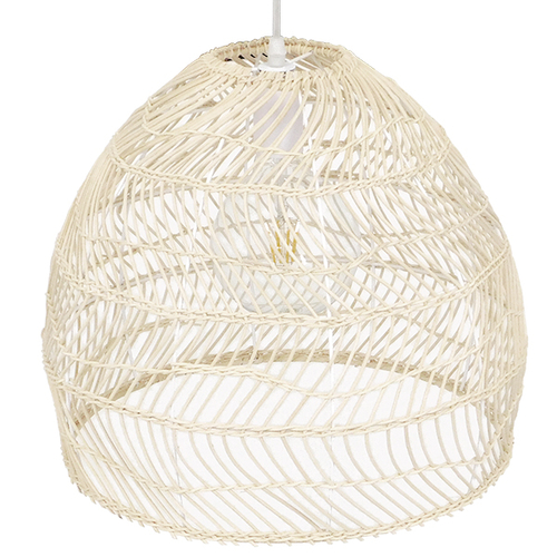 GloboStar® MALIBU 00968 Boho Κρεμαστό Φωτιστικό Πλέγμα Μονόφωτο 1 x E27 IP20 Μπεζ Ξύλο - Μ40 x Π40 x Υ35cm
