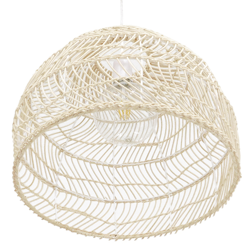 GloboStar® MALIBU 00968 Boho Κρεμαστό Φωτιστικό Πλέγμα Μονόφωτο 1 x E27 IP20 Μπεζ Ξύλο - Μ40 x Π40 x Υ35cm