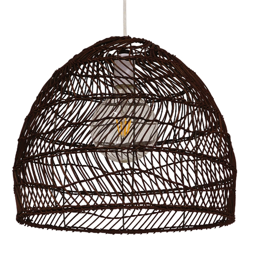 GloboStar® MALIBU 00970 Boho Κρεμαστό Φωτιστικό Πλέγμα Μονόφωτο 1 x E27 IP20 Καφέ Ξύλο - Μ40 x Π40 x Υ35cm