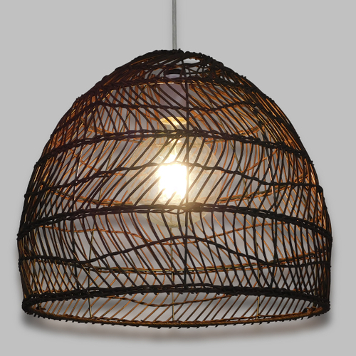GloboStar® MALIBU 00970 Boho Κρεμαστό Φωτιστικό Πλέγμα Μονόφωτο 1 x E27 IP20 Καφέ Ξύλο - Μ40 x Π40 x Υ35cm
