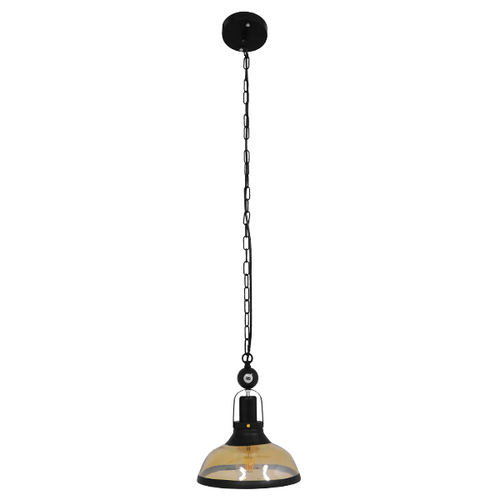 GloboStar® BILLIARD 00971 Vintage Κρεμαστό Φωτιστικό Καμπάνα Μονόφωτο 1 x E27 IP20 Mαύρο Μέταλλο με Μελί Γυαλί - Μ25 x Π25 x Υ29cm