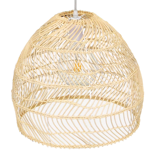 GloboStar® MALIBU 00973 Boho Κρεμαστό Φωτιστικό Πλέγμα Μονόφωτο 1 x E27 IP20 Μπεζ Ξύλο - Μ40 x Π40 x Υ35cm