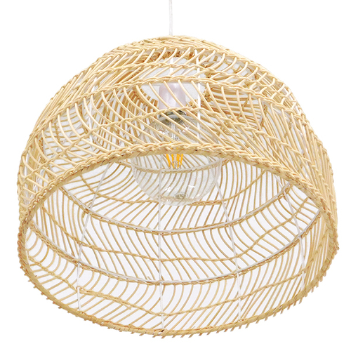 GloboStar® MALIBU 00973 Boho Κρεμαστό Φωτιστικό Πλέγμα Μονόφωτο 1 x E27 IP20 Μπεζ Ξύλο - Μ40 x Π40 x Υ35cm