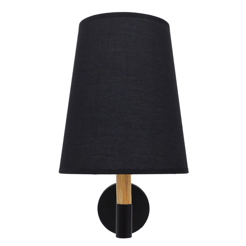GloboStar® LYDFORD 01432 Μοντέρνο Επιτοίχιο Φωτιστικό Απλίκα Μονόφωτο 1 x E27 IP20 Μαύρο Ύφασμα, Μαύρο Μέταλλο με Μπέζ Ξύλο - Μ20 x Π28 x Υ36cm