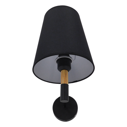 GloboStar® LYDFORD 01432 Μοντέρνο Επιτοίχιο Φωτιστικό Απλίκα Μονόφωτο 1 x E27 IP20 Μαύρο Ύφασμα, Μαύρο Μέταλλο με Μπέζ Ξύλο - Μ20 x Π28 x Υ36cm