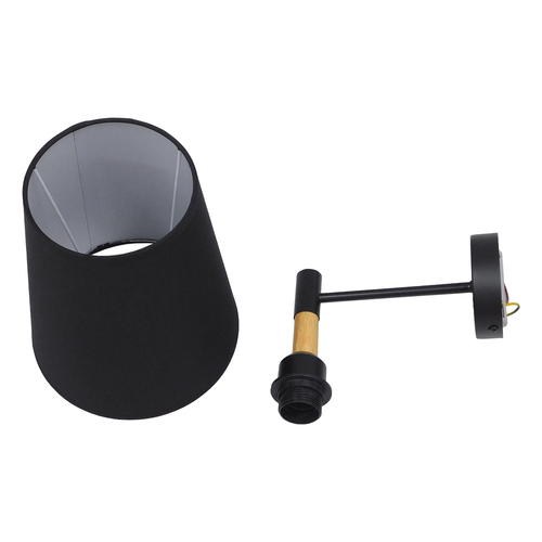 GloboStar® LYDFORD 01432 Μοντέρνο Επιτοίχιο Φωτιστικό Απλίκα Μονόφωτο 1 x E27 IP20 Μαύρο Ύφασμα, Μαύρο Μέταλλο με Μπέζ Ξύλο - Μ20 x Π28 x Υ36cm