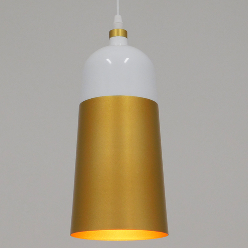 GloboStar® PALAZZO 01524 Μοντέρνο Κρεμαστό Φωτιστικό Καμπάνα Μονόφωτο 1 x E27 IP20 Λευκό & Χρυσό Μέταλλο - Μ14 x Π14 x Υ34cm