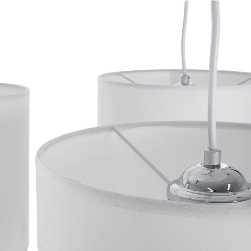 GloboStar® RAMSON 01526 Μοντέρνο Κρεμαστό Φωτιστικό Καπέλο Τρίφωτο 3 x E27 IP20 Λευκό Ύφασμα με Μπεζ Ξύλο - Μ65 x Π65 x Υ20cm