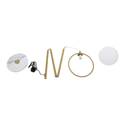 GloboStar® VERSAILLES 01543 Μοντέρνο Επιδαπέδιο Φωτιστικό Μονόφωτο 1 x E27 IP20 Χρυσό Αλουμίνιο , Λευκό Γυαλί με Γκρι Μάρμαρο - Μ35 x Π35 x Υ170cm