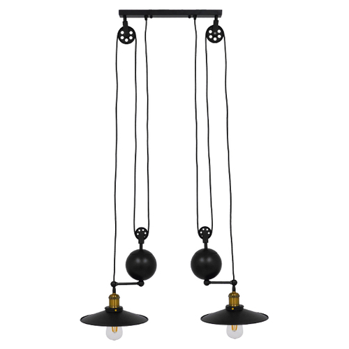 GloboStar® CARILO 01550 Vintage Κρεμαστό Φωτιστικό Ανάρτηση Δίφωτο 2 x E27 IP20 Μαύρο & Χρυσό Μέταλλο - Μ72 x Π26 x Υ120cm
