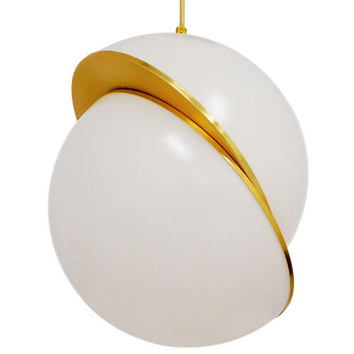 GloboStar® HUDSON 01555 Μοντέρνο Κρεμαστό Φωτιστικό Μπάλα Μονόφωτο 1 x E27 IP20 Λευκό Πλαστικό & Χρυσό Μέταλλο - Μ30 x Π30 x Υ34cm