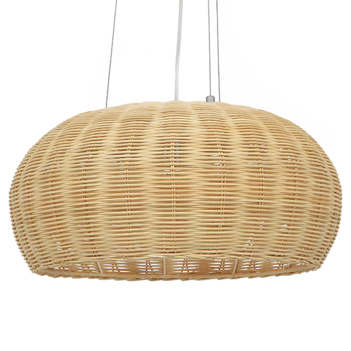 GloboStar® DE LA MER 01624 Boho Κρεμαστό Φωτιστικό Καμπάνα Τρίφωτο 3 x E27 IP20 Μπεζ Ξύλο - Μ45 x Π45 x Υ24cm