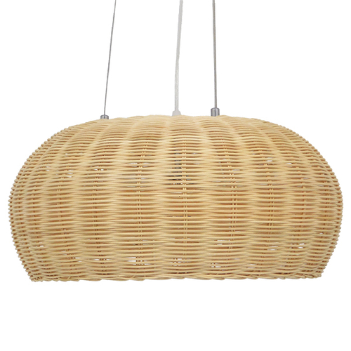 GloboStar® DE LA MER 01624 Boho Κρεμαστό Φωτιστικό Καμπάνα Τρίφωτο 3 x E27 IP20 Μπεζ Ξύλο - Μ45 x Π45 x Υ24cm