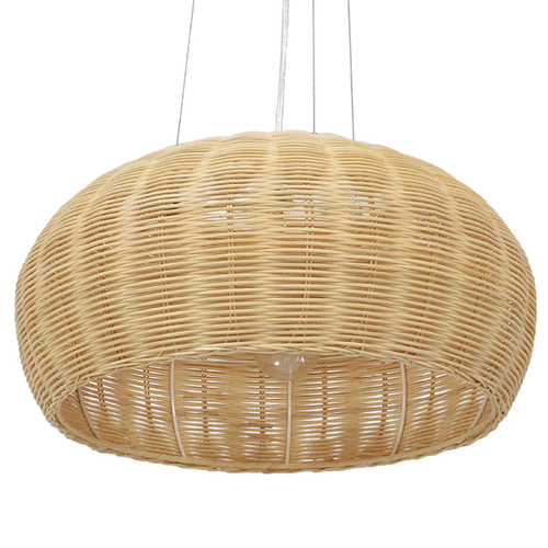 GloboStar® DE LA MER 01624 Boho Κρεμαστό Φωτιστικό Καμπάνα Τρίφωτο 3 x E27 IP20 Μπεζ Ξύλο - Μ45 x Π45 x Υ24cm