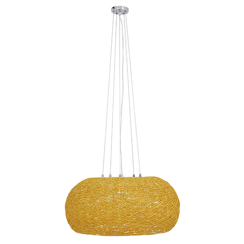 GloboStar® FIJI INCASS 01628 Vintage Κρεμαστό Φωτιστικό Καμπάνα Πολύφωτο 5 x E27 IP20 Μπέζ Rattan - Μ60 x Π60 x Υ29cm