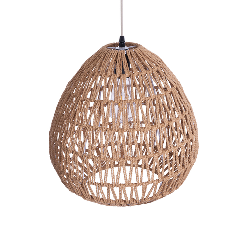 GloboStar® JENSON 00911 Boho Κρεμαστό Φωτιστικό Πλέγμα Μονόφωτο 1 x E27 IP20 Μπεζ Σχοινί - Μ36 x Π36 x Y30cm