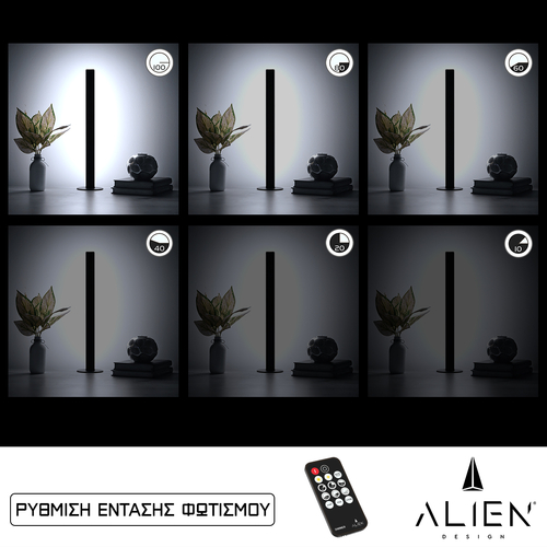 GloboStar® ALIEN-DIVA-BLACK-50-1 ALIEN Design DIVA Μοντέρνο Minimal Nordic Μεταλλικό Φωτιστικό Επιτραπέζιο - Πορτατίφ - Λαμπατέρ Μαύρο LED 8W 1120lm με Ασύρματο Χειριστήριο RF & Dimmer IP20 Ψυχρό Λευκό 6000K Μ3 x Π1.6 x Υ50cm