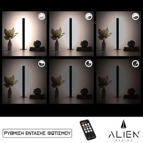 GloboStar® ALIEN-DIVA-BLACK-50-2 ALIEN Design DIVA Μοντέρνο Minimal Nordic Μεταλλικό Φωτιστικό Επιτραπέζιο - Πορτατίφ - Λαμπατέρ Μαύρο LED 8W 1040lm με Ασύρματο Χειριστήριο RF & Dimmer IP20 Φυσικό Λευκό 4500K Μ3 x Π1.6 x Υ50cm