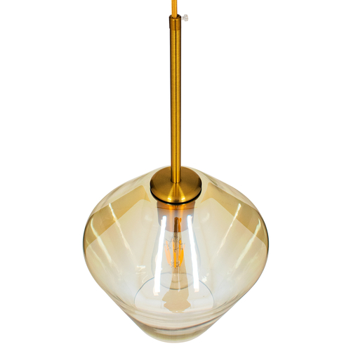 GloboStar® AMARIS 00869 Μοντέρνο Κρεμαστό Φωτιστικό Ανάρτηση Μονόφωτο 1 x E27 IP20 Μελί Γυαλί με Χρυσό Μέταλλο - Μ22 x Π22 x Y22cm