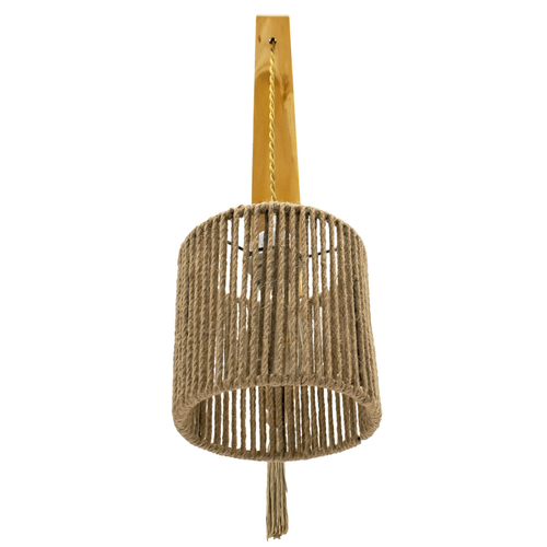 GloboStar® CASTI 00886 Vintage Επιτοίχιο Φωτιστικό Απλίκα Μονόφωτο 1 x E27 IP20 Μπεζ Ξύλο με Καφέ Σχοινί - Μ19 x Π35 x Υ85cm