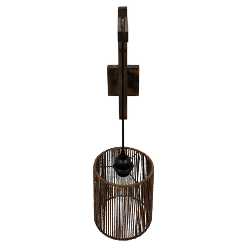 GloboStar® ARTI 00887 Vintage Επιτοίχιο Φωτιστικό Απλίκα Μονόφωτο 1 x E27 IP20 Καφέ Ξύλο με Καφέ Σχοινί - Μ18 x Π30 x Υ75cm