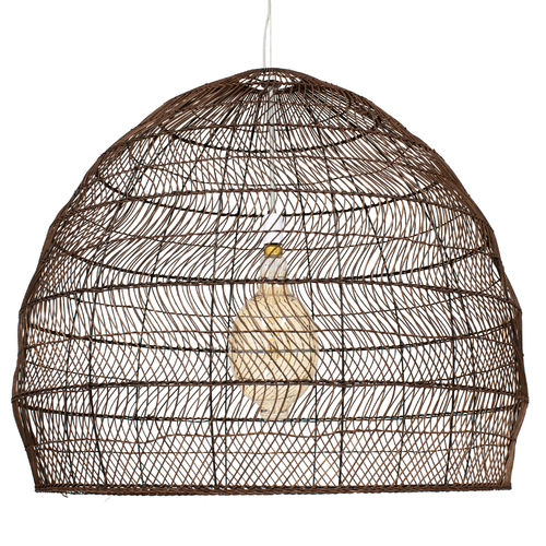 GloboStar® MALIBU 00967 Boho Κρεμαστό Φωτιστικό Πλέγμα Μονόφωτο 1 x E27 IP20 Καφέ Ξύλο - Μ100 x Π100 x Y86cm