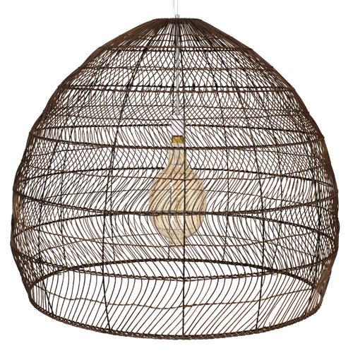 GloboStar® MALIBU 00967 Boho Κρεμαστό Φωτιστικό Πλέγμα Μονόφωτο 1 x E27 IP20 Καφέ Ξύλο - Μ100 x Π100 x Y86cm