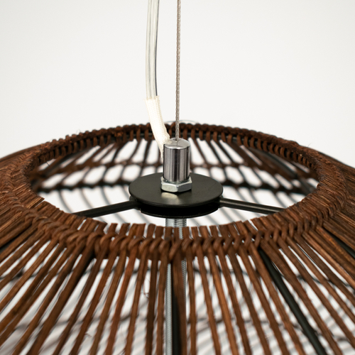 GloboStar® MALIBU 00967 Boho Κρεμαστό Φωτιστικό Πλέγμα Μονόφωτο 1 x E27 IP20 Καφέ Ξύλο - Μ100 x Π100 x Y86cm