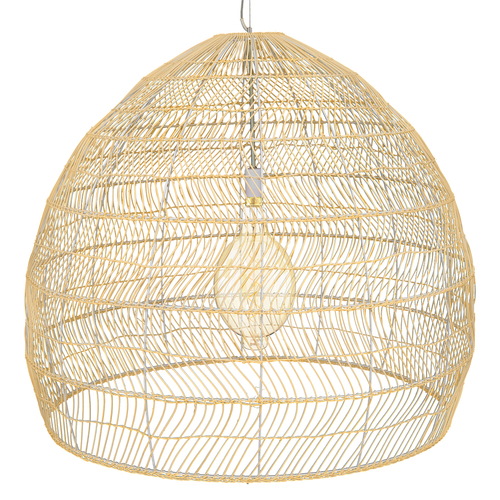 GloboStar® MALIBU 00974 Boho Κρεμαστό Φωτιστικό Πλέγμα Μονόφωτο 1 x E27 IP20 Μπεζ Ξύλο - Μ100 x Π100 x Υ86cm