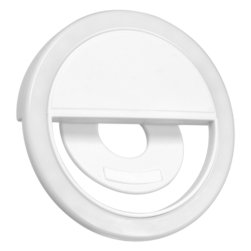 GloboStar® 79042 Selfie Ring Light LED SMD 2W 200 lm Λευκό Σώμα με Ενσωματωμένη Επαναφορτιζόμενη Μπαταρία 500mAh & Καλώδιο Φόρτισης Micro USB Ψυχρό Λευκό 6000 K για Κινητό Τηλέφωνο και Tablet Φ8.5 x Υ2.5cm