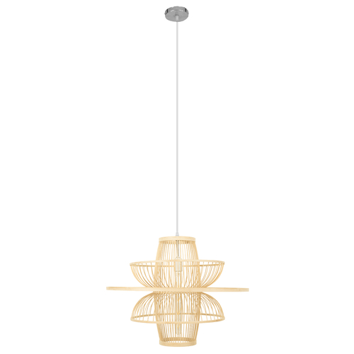 GloboStar® BALI 00862 Boho Κρεμαστό Φωτιστικό Πλέγμα Μονόφωτο 1 x E27 IP20 Μπεζ Ξύλο - Μ60 x Π60 x Υ45cm