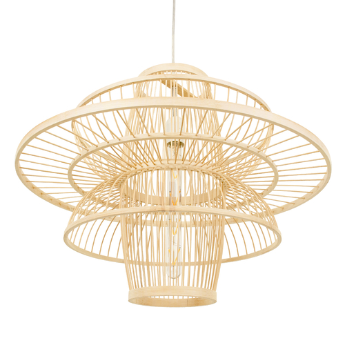 GloboStar® BALI 00862 Boho Κρεμαστό Φωτιστικό Πλέγμα Μονόφωτο 1 x E27 IP20 Μπεζ Ξύλο - Μ60 x Π60 x Υ45cm