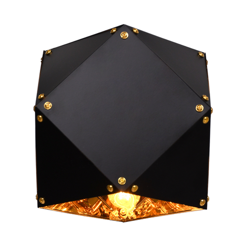 GloboStar® WELLES 00794 Μοντέρνο Επιτοίχιο Φωτιστικό Απλίκα Μονόφωτο 1 x E27 IP20 Μαύρο & Χρυσό Μέταλλο - Μ17 x Π28 x Υ17cm