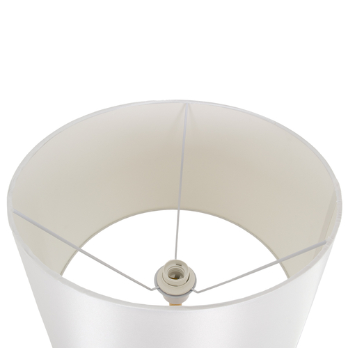 GloboStar® CEDAR 00828 Μοντέρνο Επιδαπέδιο Φωτιστικό Μονόφωτο 1 x E27 IP20 Λευκό Μέταλλο, Λευκό Ύφασμα με Μπεζ Ξύλο - Μ40 x Π40 x Υ148cm